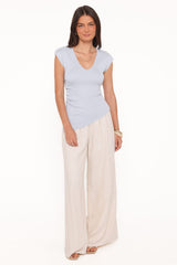 Tori Side Cinch Knitted Top - Light Blue