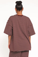 Wilda Oversized Tee - Burgundy Cream Stripe