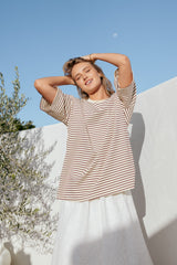 Wilda Oversized Tee - Cream Tan Stripe