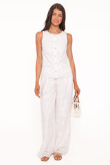 Winny Button Front Top - White Broderie