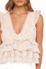Yana Ruffle Top - Pastel Pink Floral