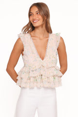 Yana Ruffle Top - Pastel Pink Floral