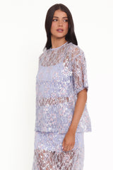 Yonder Sheer Lace Tee Top - Purple