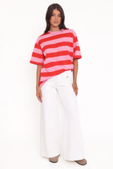 Zestora Tee - Red Pink Stripe