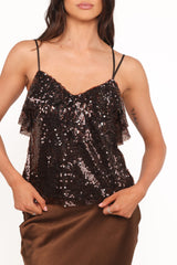 Zinnia Sequins Sleeveless Top - Brown