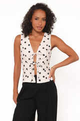 Zoie Tie Front Vest - Cream Polka Dot
