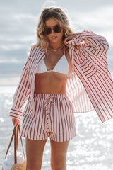 Ashlyn Short Set - Pink And Burgundy Stripe