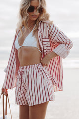 Ashlyn Short Set - Pink And Burgundy Stripe