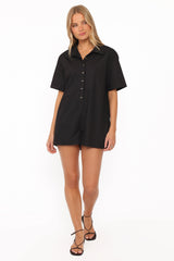 Calypso Button Front Romper - Black