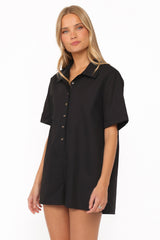 Calypso Button Front Romper - Black