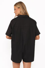Calypso Button Front Romper - Black