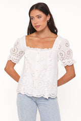 Kairi Eyelet Top - White Broderie