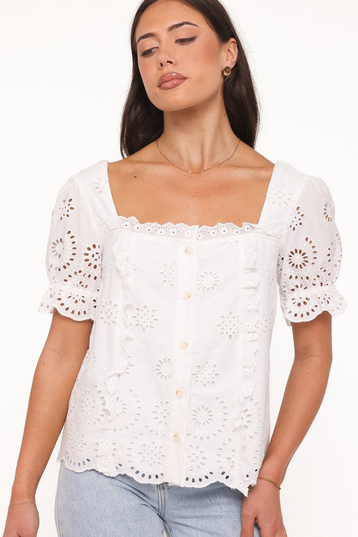 Kairi Eyelet Top - White Broderie