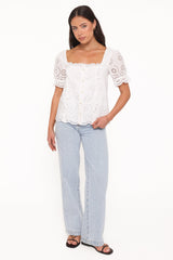 Kairi Eyelet Top - White Broderie