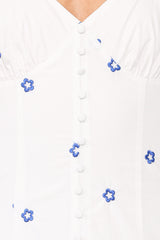 Luellen Embroidered Daisy Midi Dress - White