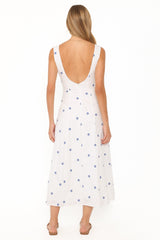 Luellen Embroidered Daisy Midi Dress - White