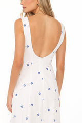 Luellen Embroidered Daisy Midi Dress - White