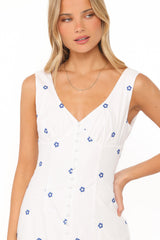 Luellen Embroidered Daisy Midi Dress - White
