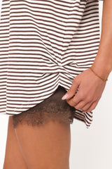 Mairead Lace Short Set - Chocolate Stripe