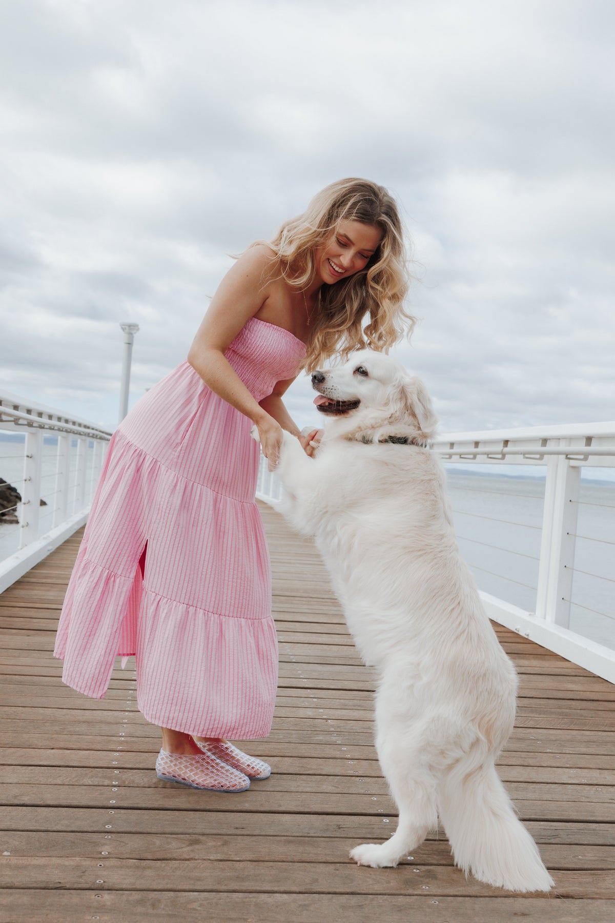 Maisie Strapless Midi Dress - Pink Stripe