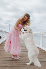 Maisie Strapless Midi Dress - Pink Stripe