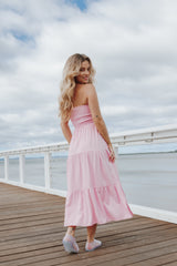 Maisie Strapless Midi Dress - Pink Stripe