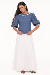 Merli Denim Open Back Top - Blue Medium Wash