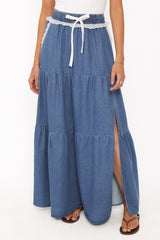 Scout Tiered Denim Maxi Skirt - Medium Wash