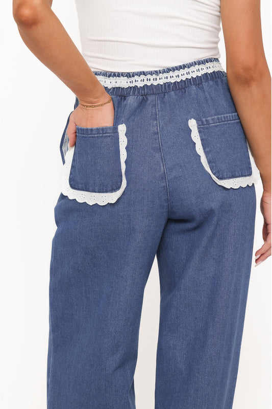 Siun Wide Leg Denim Joggers - Medium Wash