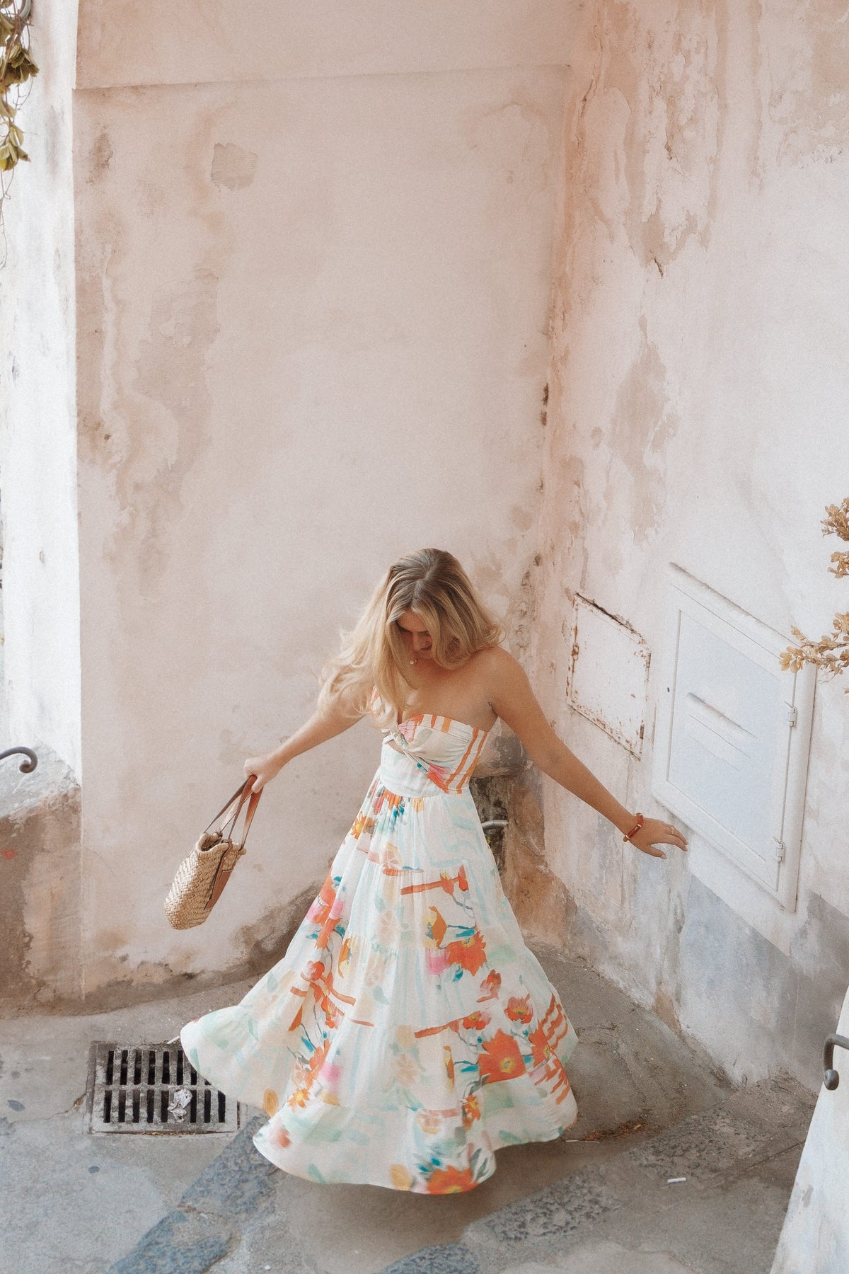 Sitara Strapless Midi Dress - Blue Alfresco Floral