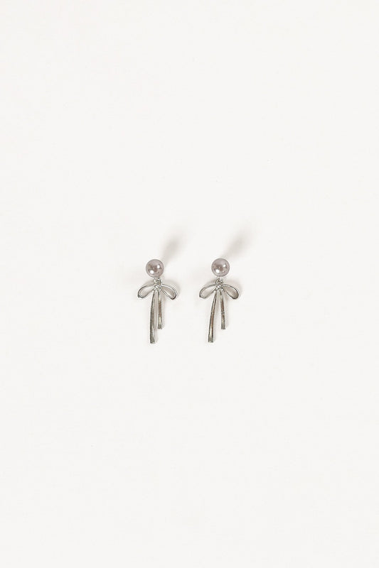 Elena Bow Earrings - Silver