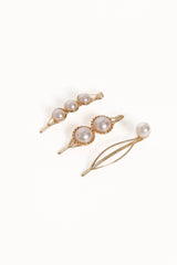 Henrietta Hair Clip Set - Gold/Pearl