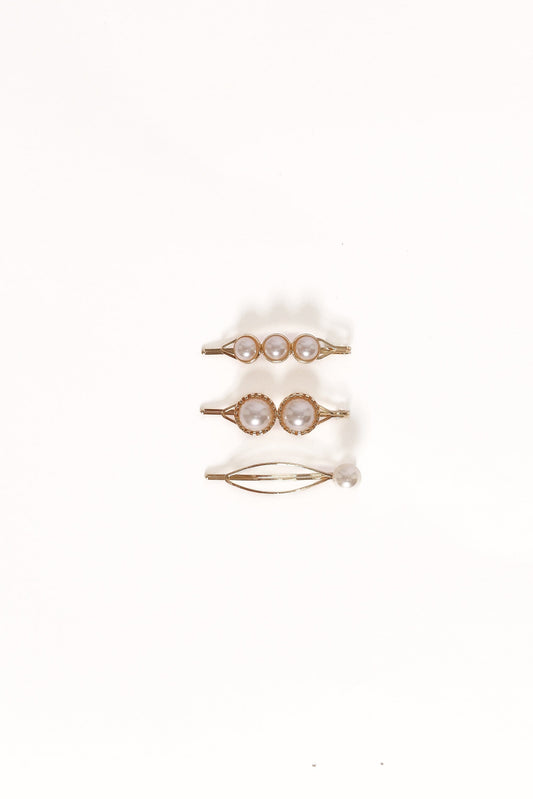 Henrietta Hair Clip Set - Gold/Pearl