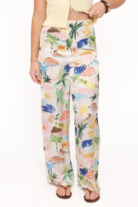 Alba Wide Leg Pant - Cream Resort Isle