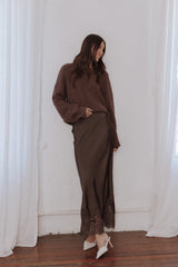 Alira Lace Trim Midi Skirt - Brown