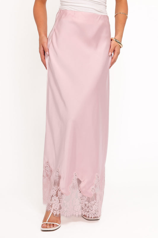 Alira Lace Trim Midi Skirt - Pale Pink