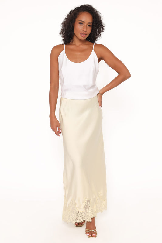 Alira Lace Trim Midi Skirt - Yellow