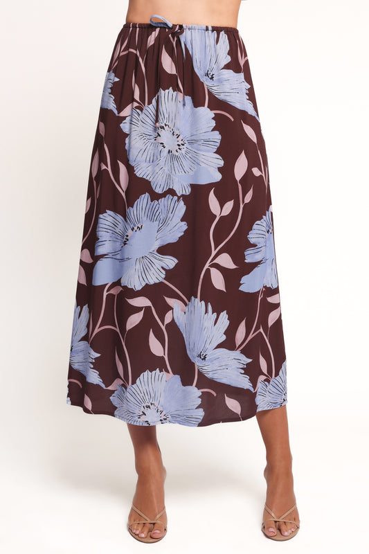 Angie Midi Skirt - Blue Poppies