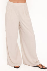 Arles Wide Leg Pants - Beige Lace