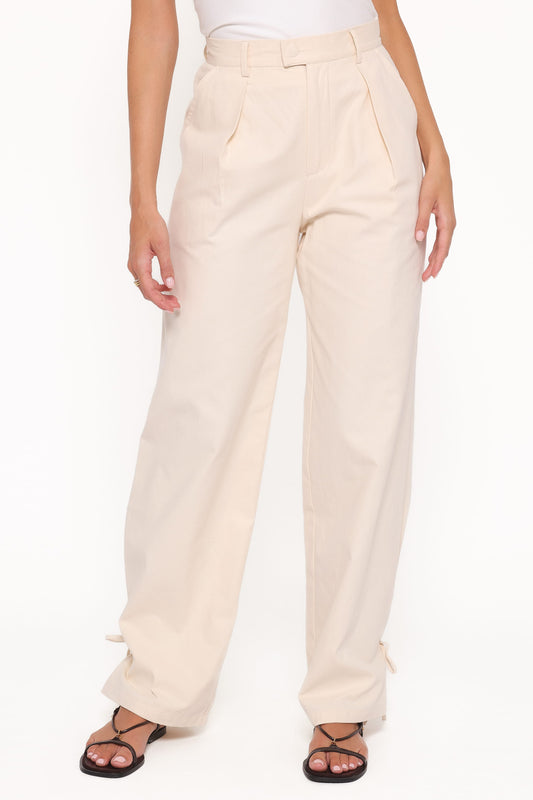 Asher Tie Detail Tapered Leg Pants - Cream