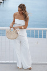 Blakely Wide Leg Pant - White Pinstripe