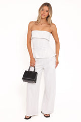 Blakely Wide Leg Pant - White Pinstripe