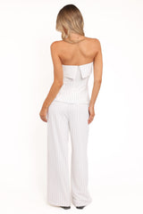 Blakely Wide Leg Pant - White Pinstripe