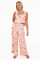 Brayden Wide Leg Linen Pant - Pink Floral