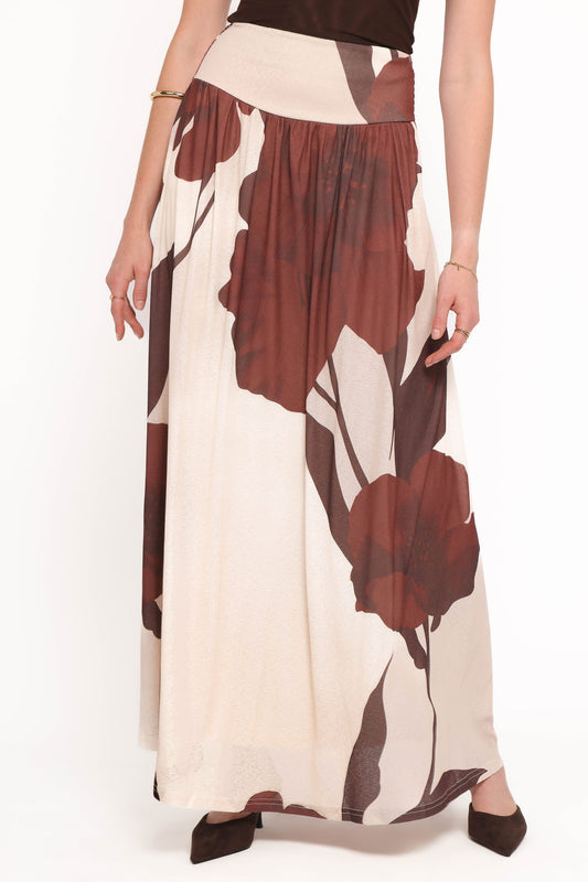 Cascade Maxi Skirt - Cream Brown Floral
