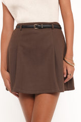 Cassia Belted Aline Skirt - Chocolate Brown