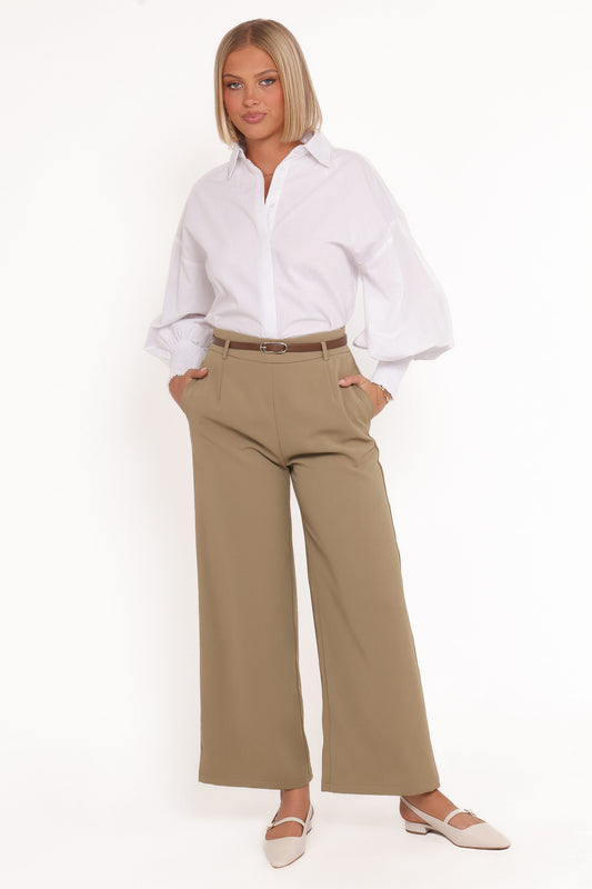 Ceres Belted Wide Leg Pant - Olive