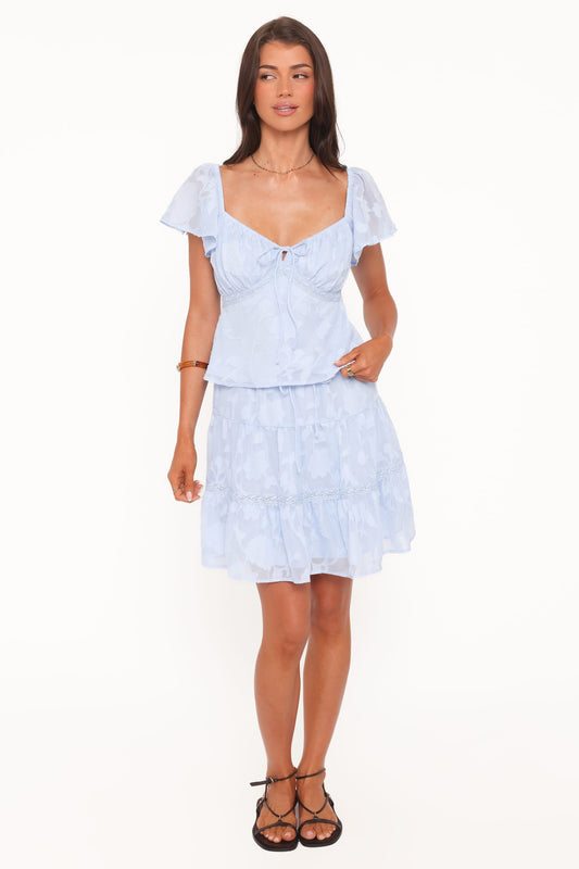 Clodagh Textured Tiered Mini Skirt - Powder Blue