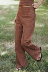 Dalia Eyelet Pant - Brown