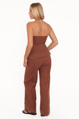 Dalia Eyelet Pant - Brown